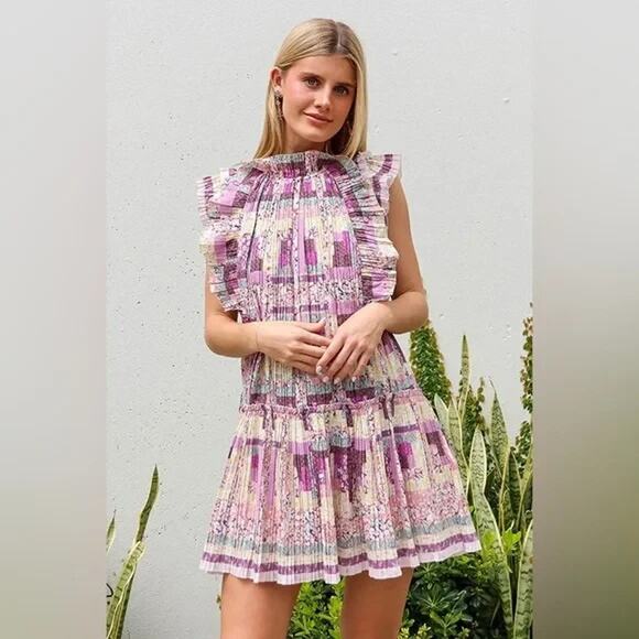 NWT Sea New York Purple Floral Naya Print Pleated Mini Dress S
